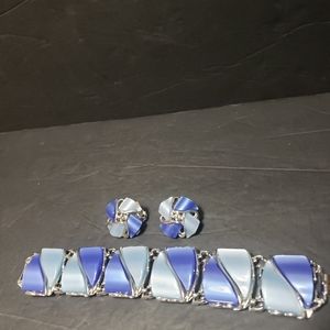 Vintage "MOONGLOW" Lucite Thermoplastic Wide Panel Bracelet & Earrings Set